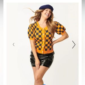 Never worn Orange & Navy Check Cardigan from Unique Vintage